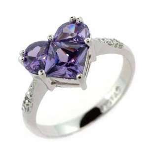   Silver Simulated Diamond cz and Amethyst cz Heart Ring Jewelry