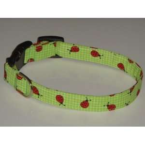  Green Checkered Check Gingham Ladybugs Dog Collar X Large 