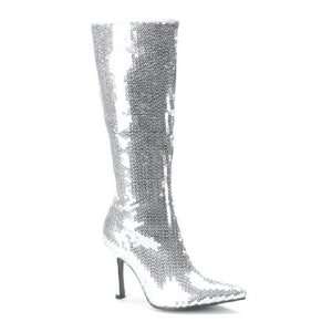  Silver Sequin Knee Length Boots Fancy Dress Size US 9 