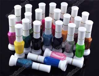 24 colors 2 Way Glitter Makeup Polish Nail Striper Pen + Varnish Brush 