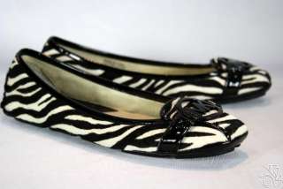 MICHAEL KORS Fulton MOC Haircalf Zebra Black/White Womens Flats Shoes 