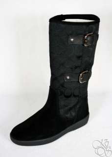 COACH Tinah 12CM Signature C Black Suede/Sherling Winter Boots New 