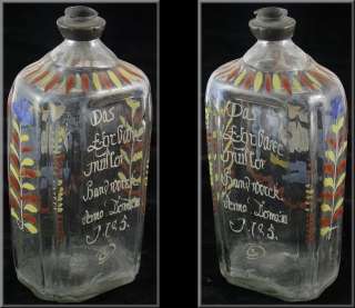 18th Century Masonic Stiegel Glass Enamel Painted Bottle