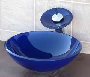 Bathroom Frosted Cobalt Blue Glass Vessel Sink Faucet  