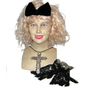  80s Madonna Fancy Dress Wig, Cross & Gloves Kit Toys 