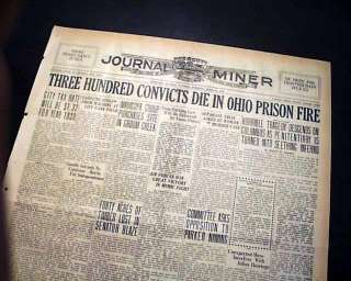   STATE Penitentiary FIRE 1930 Newspaper COLUMBUS OH 1st Report  