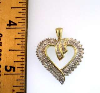 Estate Baguette and Round Brilliant Diamond Heart Pendant 10K Solid 