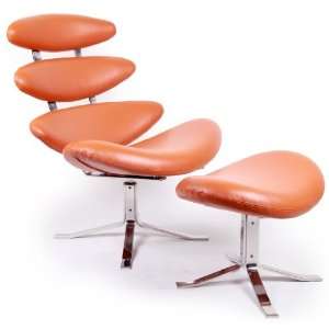    Corona Style Chair & Stool, Caramel Aniline Leather
