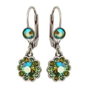  Michal Negrin Silver Coating Flower Earrings with Green 