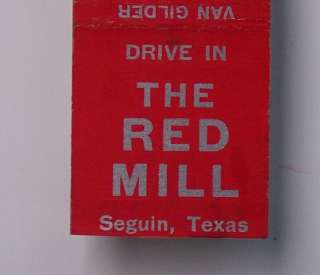 1930s Red Mill Drive In Gilder Matchbook Seguin TX MB  