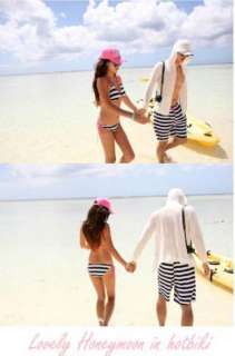 Couple beach men lady stripe Bikini pants Triangle bathing Swimwear 
