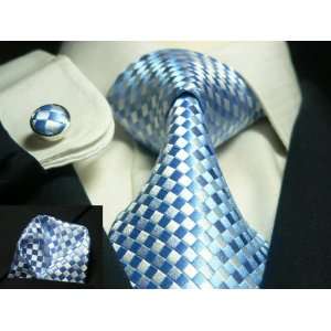  Landisun 192 Light Blue Plaids & Checks Mens Silk Tie Set 
