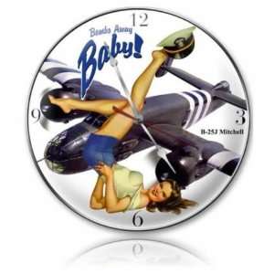 Bombs Away Baby Vintage Metal Clock Pin Up Girl B25 