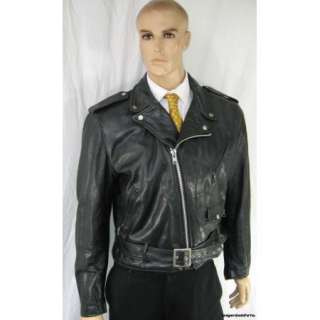 Schott Mens 44 Motorcycle Jacket Large Black Perfecto Leather w/Belt 