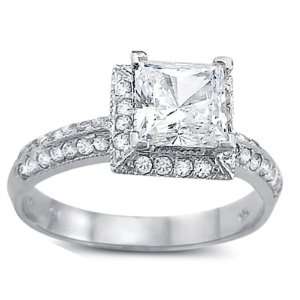 CZ Princess Engagement Ring 14k White Gold Bridal Cubic Zirconia 1.50 