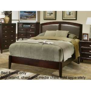   with Gray Upholstered Headboard in Dark Merlot Finish