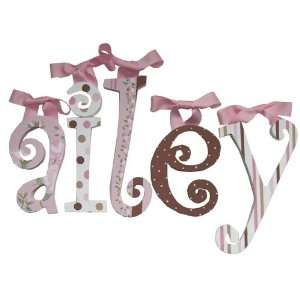   hand painted wooden letters curlz pink and chocolate