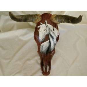  Painted Steer Skull  white horse 21x21