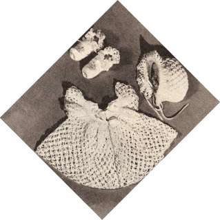 Vintage Crochet PATTERN Baby Set Sacque Bonnet Booties  