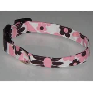  White Pink Brown Dasies Daisy Flowers Dog Collar Medium 1 