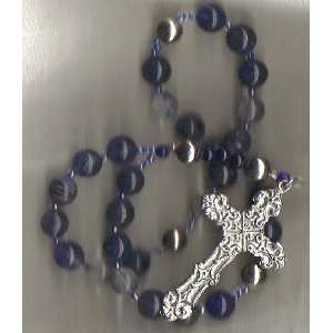  Anglican Prayer Beads of Blueberry Crystal, Ornate Cross 