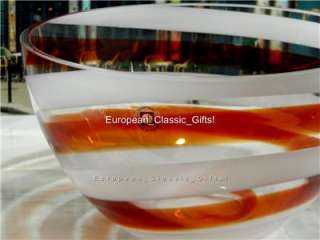 NEW EUROPEAN STRIPED ART GLASS BOWL,Poland,dish, HAND MADE  