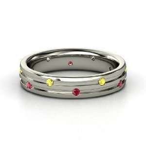  Slalom Band, Sterling Silver Ring with Yellow Sapphire 