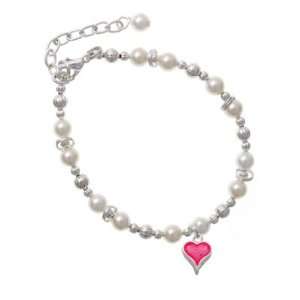 Small Long Hot Pink Heart Czech Pearl Beaded Charm Bracelet [Jewelry]