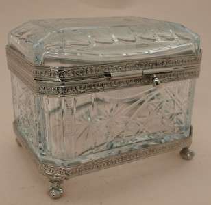 Cut Crystal Casket Silver Plated Mounts   Ship Etching  