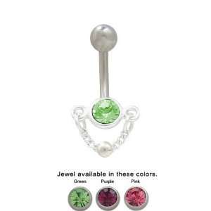  Dangler Chain Belly Ring with CZ Jewel   TUCH06 Jewelry
