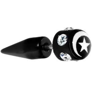  Black White Star Gem Fake Taper Ear Plug Jewelry