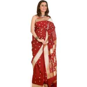  Maroon Banarasi Sari with All Over Golden Bootis and Pallu 