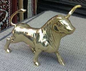 Heavy Gold Tone SOLID Polished BRASS BULL FIGURINE  