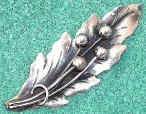 Big Damaso Gallegos Taxco Sterling Leaf Berry Brooch  