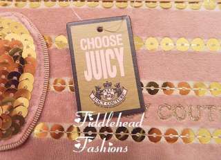 Juicy Couture Wallet Zip Around Clutch Pink Velour Gold SEQUIN STRIPE 