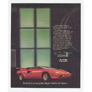   1982 Red Lamborghini Alpine Car Audio Print Ad (16052)