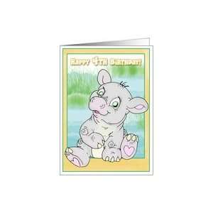 Baby Hippo  4th Birthday Card