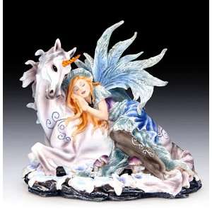  Sleeping Fairy with Pet White Unicorn   Delightful and Mystical 
