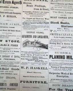 Rare EUREKA NV Nevada Western Mining Town1879 Newspaper  