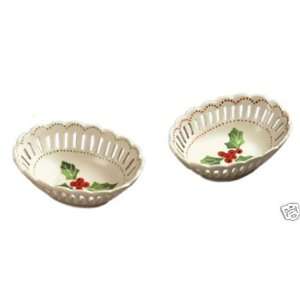  Andrea by Sadek Holly Berries 2 Oval Dishes Holiday NEW 