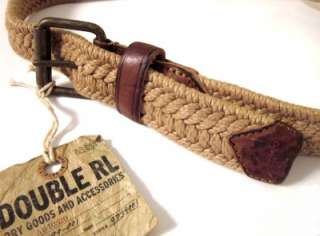 RRL Ralph Lauren Italy Canvas Leather Braided Rope Buntline Belt 34 