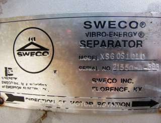 60 DIA. SWECO VIBRO ENERGY SEPARATOR SCREENER XS60  