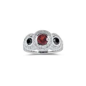 14 Cts lack & White Diamond & 1.06 Cts Garnet Ring in 14K White Gold 