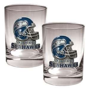 Seattle Seahawks 2pc Rocks Glass Set   Helmet Logo  Sports 