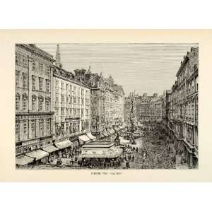  1882 Wood Engraving Art Vienna Austria Graben Cityscape 