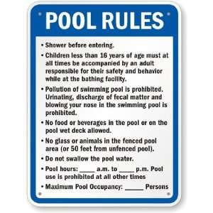  New York Pool Rules Sign High Intensity Grade, 24 x 18 