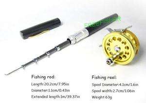 Mini Pocket Pen Fishing Rod +Golden Fishing Reel R03 Black  