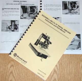ROCKWELL DELTA 10 Radial Arm Saw Operator Part Manual  