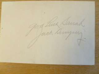 Boxing Jack Dempsey Signed reverse of his restaurant menu.  