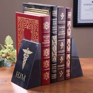  Personalized Medical Marble Bookends   Caduceus Design 